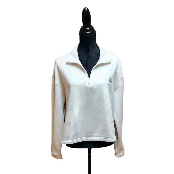 Adidas Women's Aeroready Game and Go Quarter-Zip White Fleece Top Plus Size 2X - Picture 2 of 8